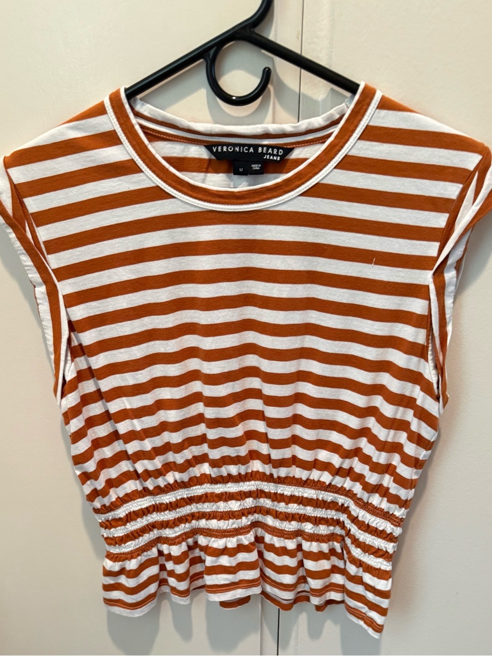 Veronica Beard Rust and White Striped Sleeveless Cotton Tank